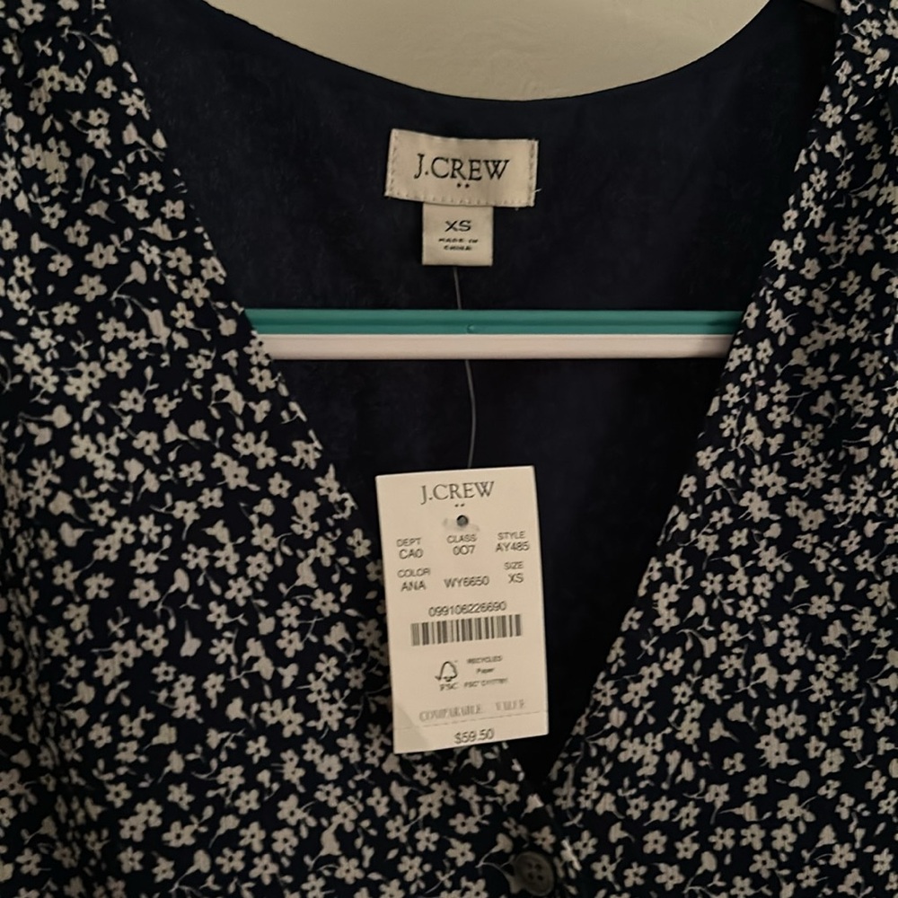J. Crew: Black with White Flowers: New with 60$ tag/ hint of blue